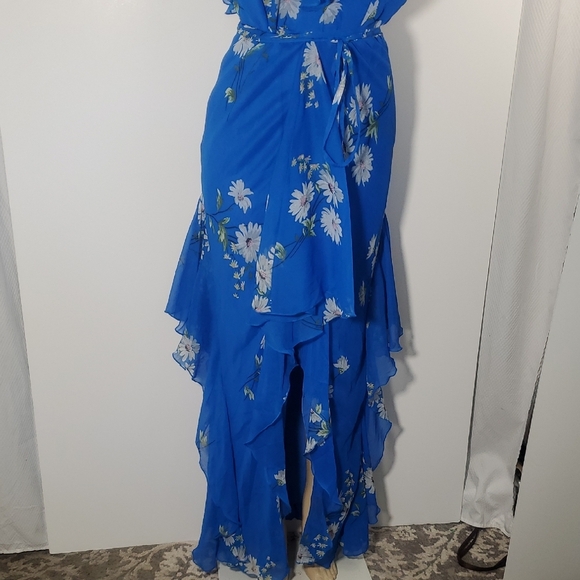 ASOS DESIGN Blue Floral Print Ruffle Maxi Dress Size 12 - Picture 6 of 14